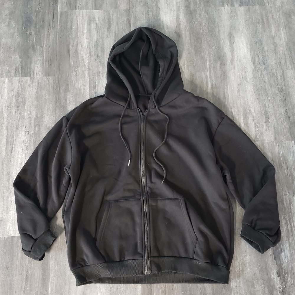 Black Basic SHEIN Oversized Zip Up